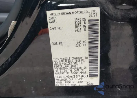 2021 Nissan Altima Sv Fwd from USA, damaged, VIN 1N4BL4DV7MN357963